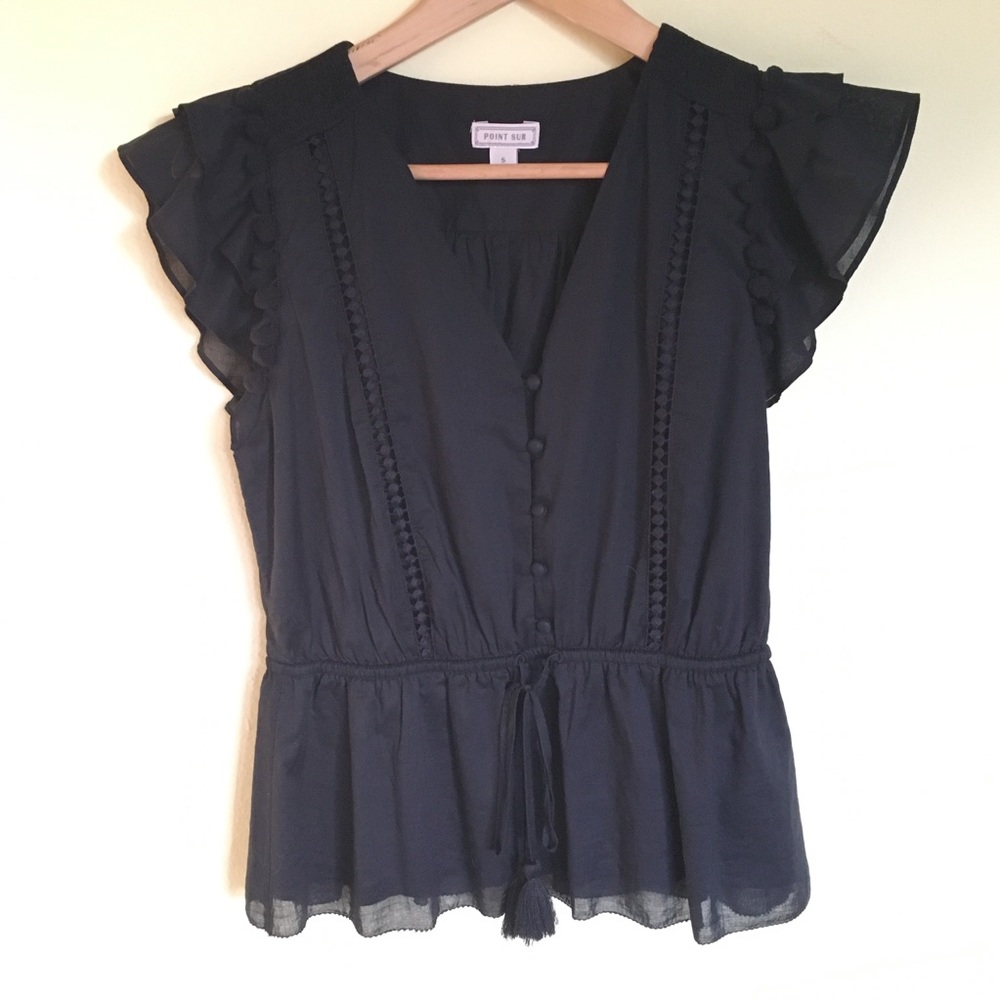 J. Crew Point Sur Flutter Sleeve Peasant Top